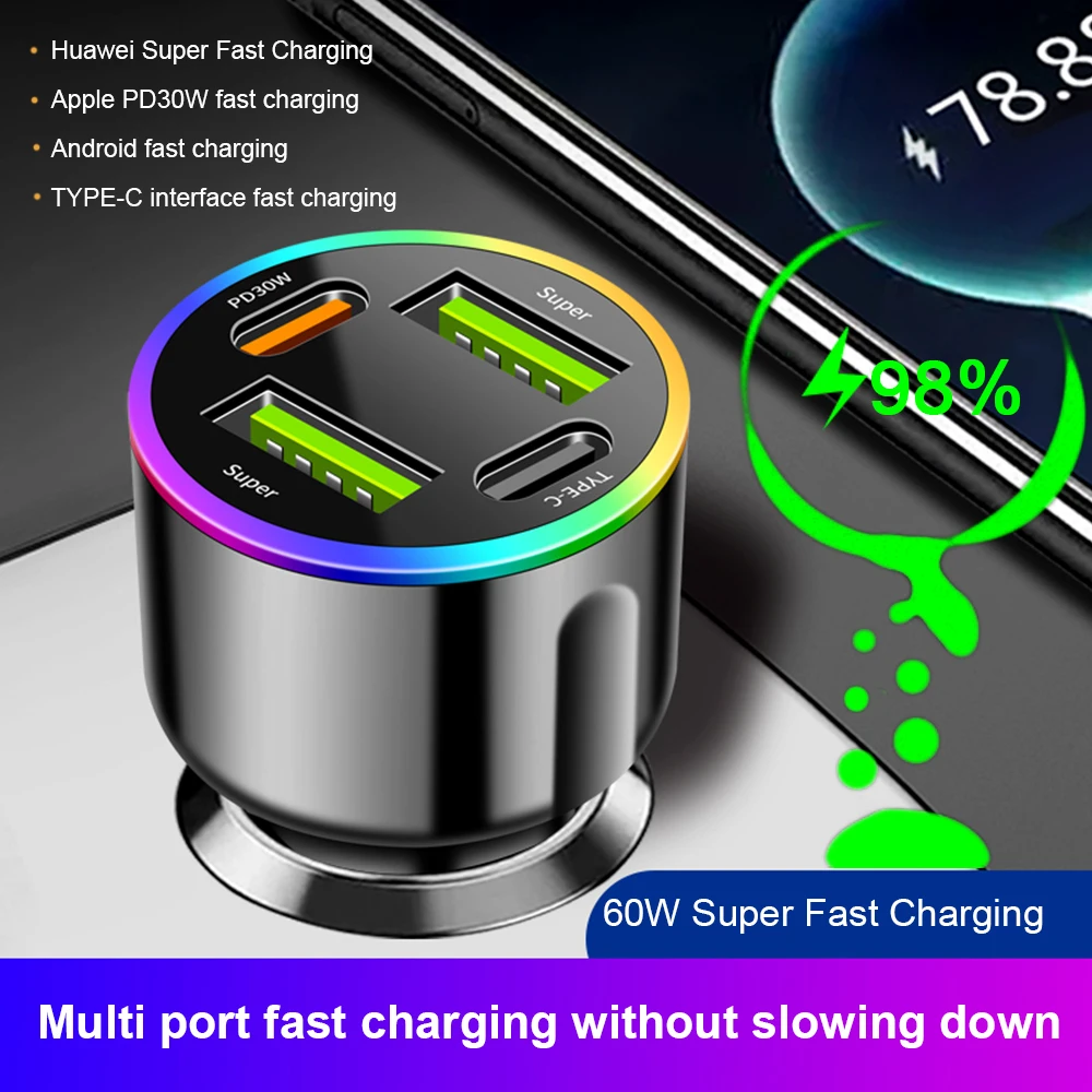 

Автомобильное зарядное устройство USB типа C, адаптер для быстрой зарядки PD 30 Вт, быстрое зарядное устройство 60 Вт для iPhone 13 12 Xiaomi, Huawei, Samsung Автомобильное зарядное устройство для телефона