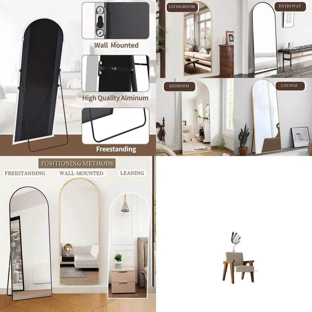 

Arched 56x20 Full-Length Floor Mirror with Aluminum Frame, Wall Mount or Leaning, White for Home Decor