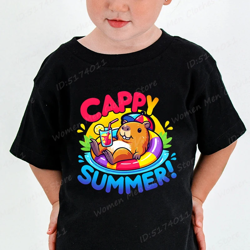 

Capybara Cappy Print Summer T-shirt New Children Girls Summer Casual Tee Shirt Round Neck Short-sleeved T-Shirts Fashion T Shirt