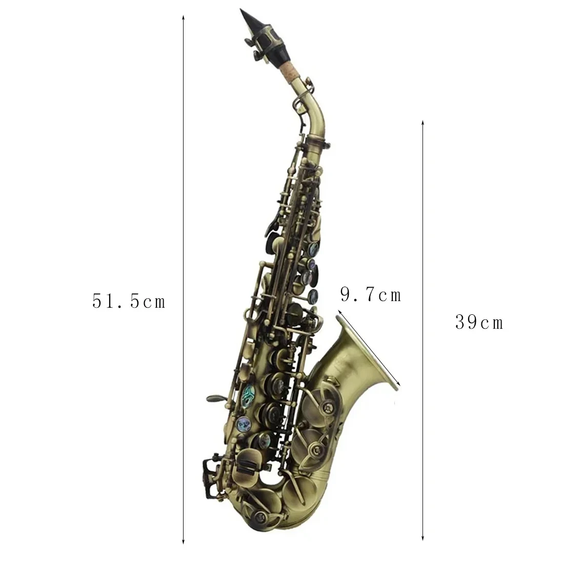 Cyan Antique Bb Soprano Saxophone Small Bend Pipe Sax bronze Copper Tube Body Carved Abalone Shell Button Saxfone