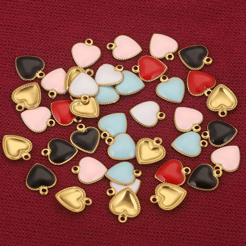 20pcs Stainless Steel Enamel Hearts Charms For Jewelry Making DIY Small Charms Bracelet Extend Chain Tail Tag Accessories Parts