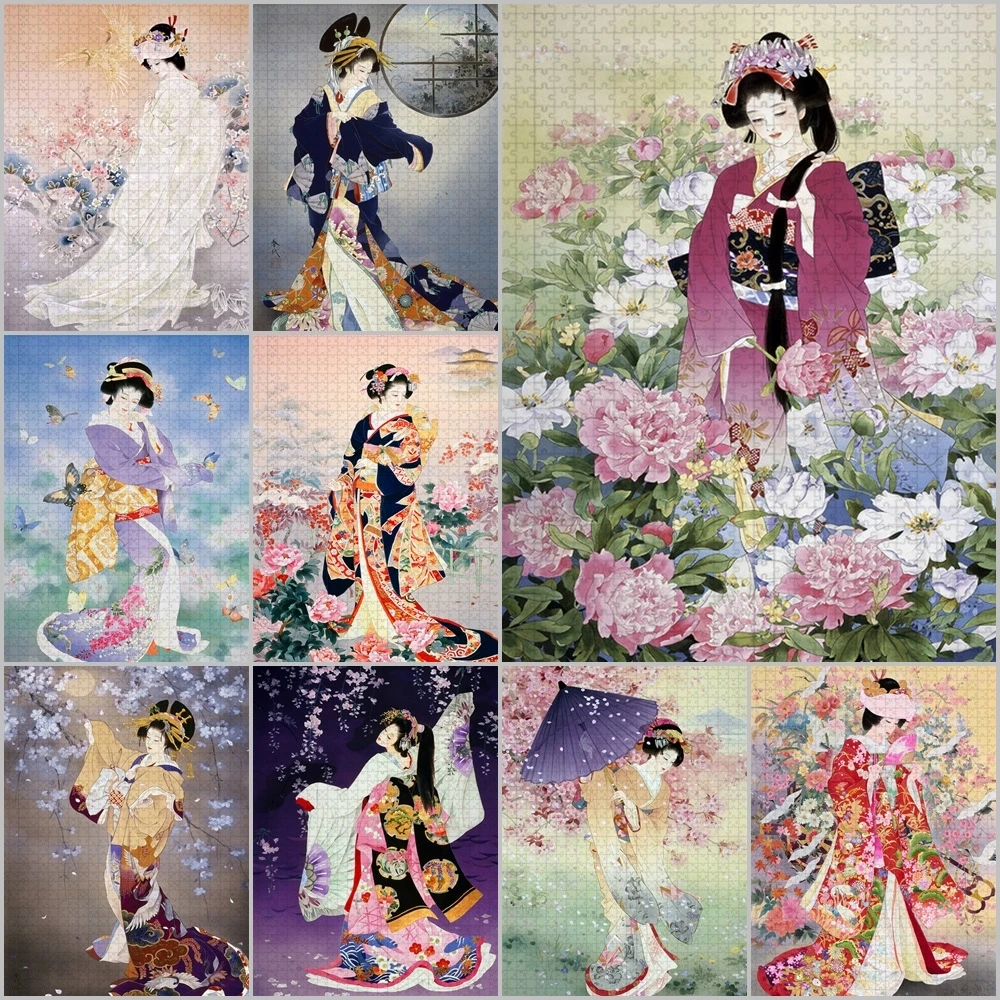 

Kimono Girl Portrait Jigsaw Puzzles 300/500/1000 Pieces Japanese Girls for Adult Assembled Wooden Puzzles Educational Toys Gifts