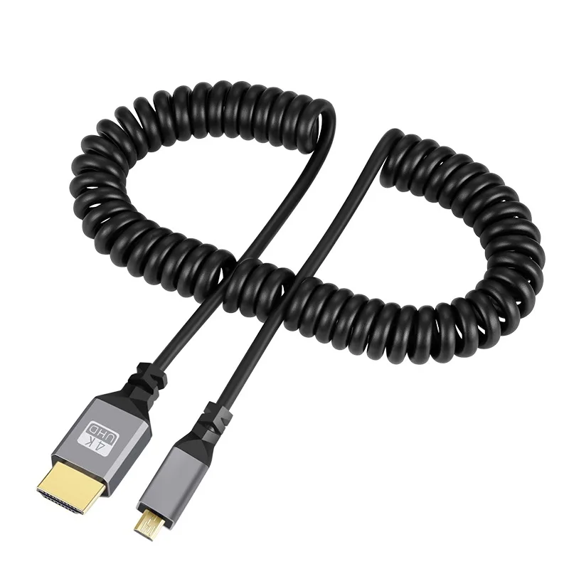 Cabo micro hdmi 4k, 0.5-2.4m, 4k, 60hz, micro hdmi, compatível com hdmi, extensão enrolada, cabo espiral flexível para pc, monitor, tv