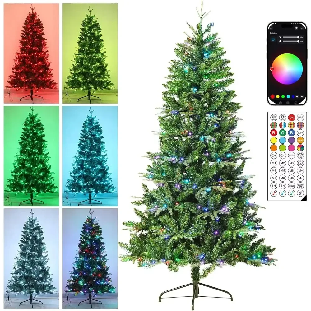 Artificial Holiday Christmas Tree 251 RGB LED Light APP & Remote Control ,Semi-Automatic Metal Hinges Foldable Base (6 FT)