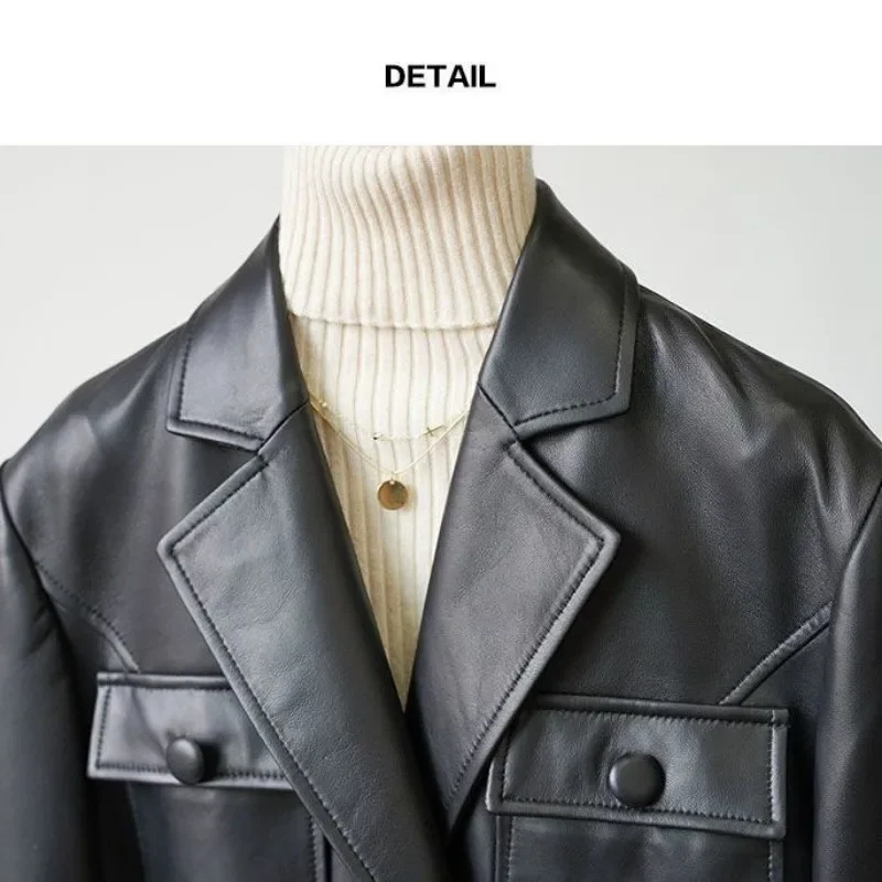 

Кожаный пиджак женский 2025 дизайн тонкая осенняя новая мотоциклетная куртка в стиле ретро на талии из искусственной кожи