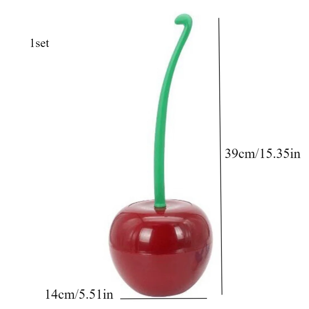 1set Red Toilet Brush Holder Bathroom Accessories Creative Lovely Cherry Shape Lavatory Set Cleaning Supplies  Tools