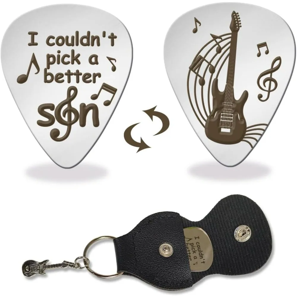 1 Pc Stainless Steel Guitar Pick I Couldn't Pick a Better Son Metal Guitar Plectrums Bass Pick Musicial Gifts with Holder