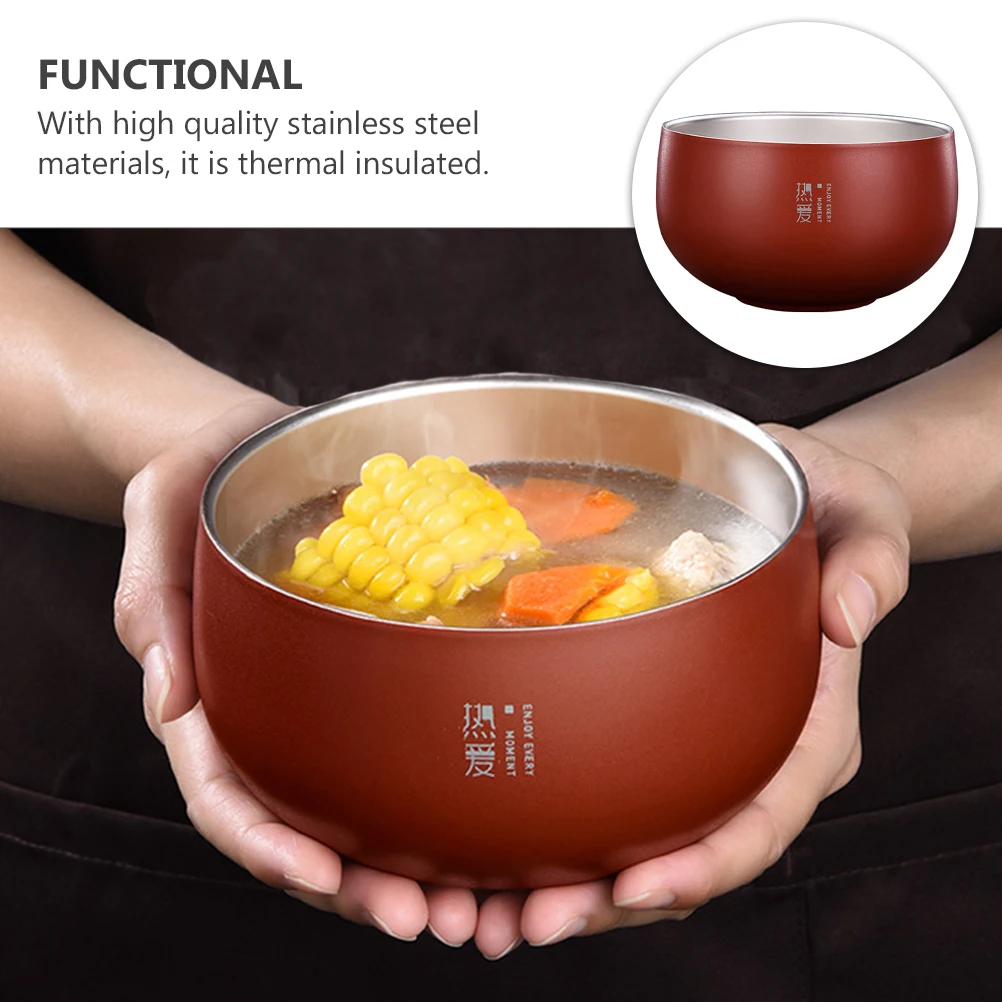 

1pc Stainless Steel Bowl Soup Bowls Noodle Rice Kitchen Tableware Supplies Heavy Duty Home Restaurant Use Red
