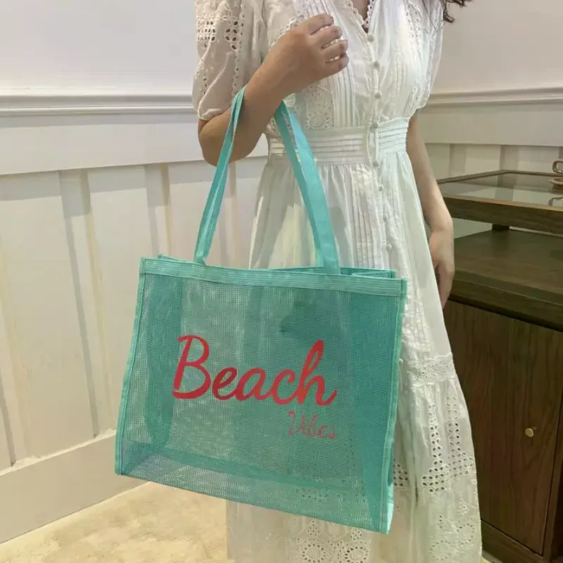 Reusable Large Mesh Bag For Women Tote For Poolside, Trip/Swim Quick Dry Shower Storage Bag