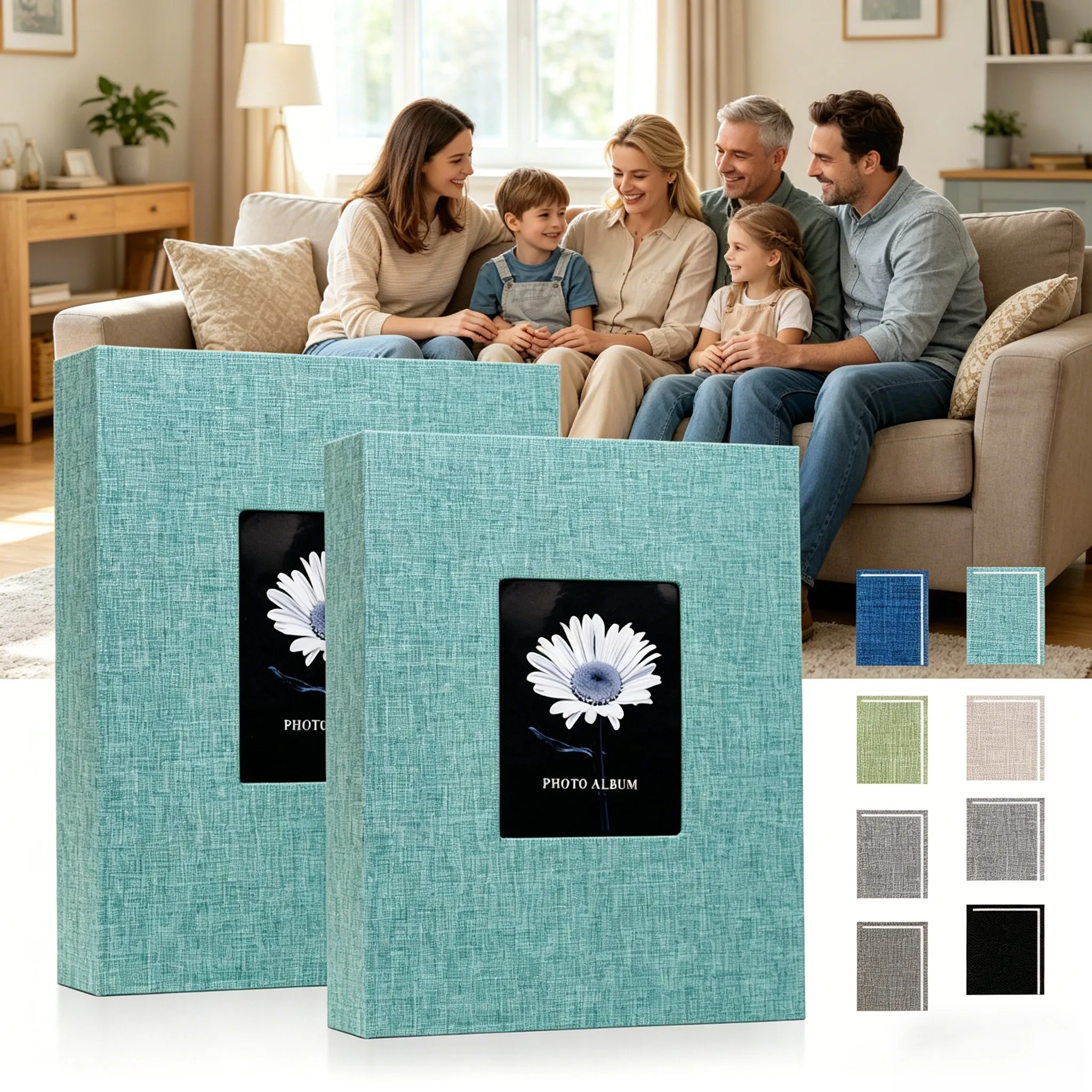 Linen Photo Album, 300 Pockets for 6-inch Photos with Front Display Window & Message Area, Ideal for Room Decor, Wedding, Travel