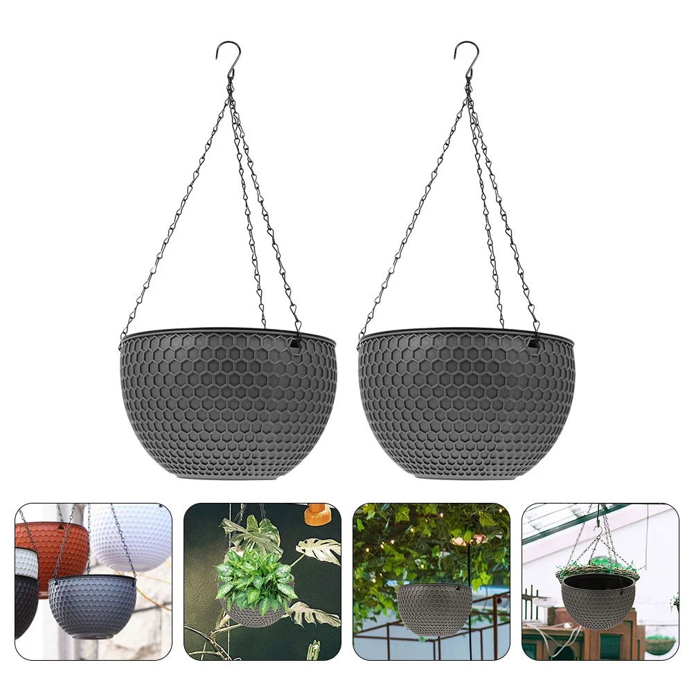 2 Pcs Hanging Basket Flower Pot Garden Planter Pots Balcony Planting Suspended Flowerpot Coat Hanger Succulents Plants