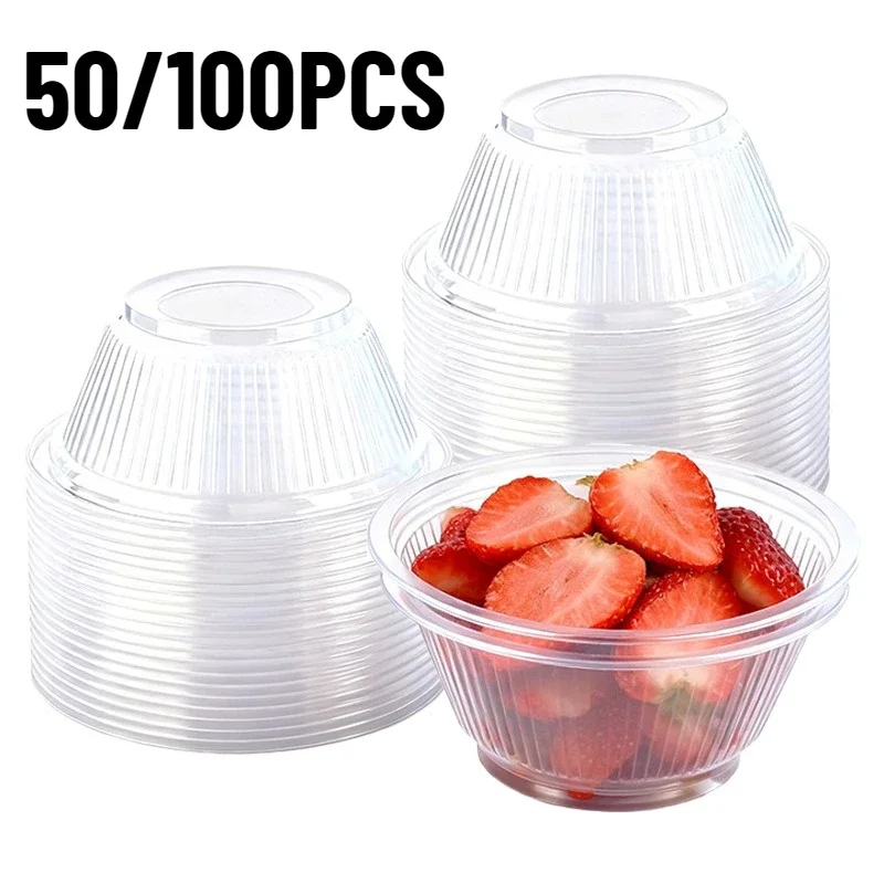 50/100PCS Einweg Transparente Kunststoff Schüssel Home Küche Kunststoff Schüssel Outdoor Picknicks Hochzeit Geburtstag Party Container