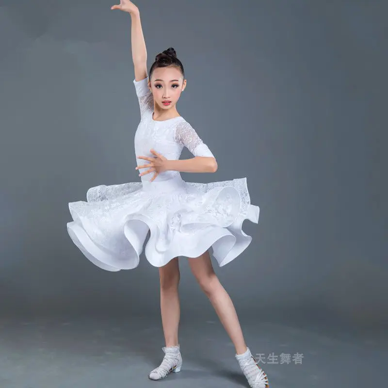 

Ballroom Baby Children Latin Dance Dress Girl Tutu Lace Black White Design Stage Clothing Salsa Samba Dance Costume