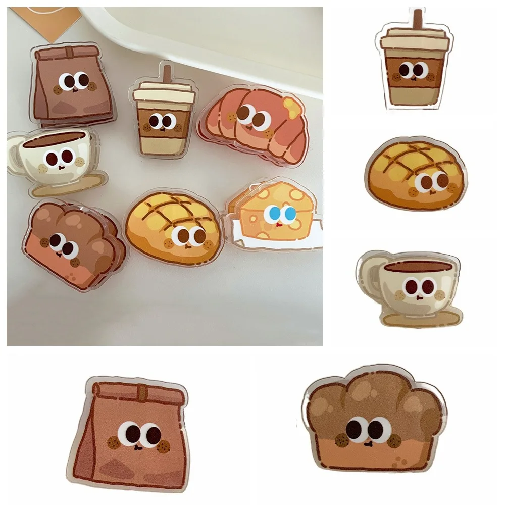 Bread Cute PP Clip Office Supplies Decorative Bookmark Acrylic Paper Clip Double Sided Paperclip Cartoon Memo Clip Kids