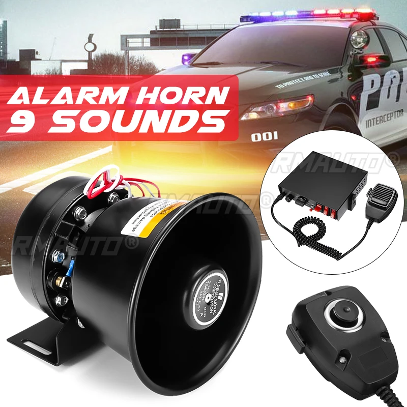 400W 12V 9 Sound Speakers Loud Car Horn Police Siren Air Horn Megaphone Tone Emergency Motorcycle Mic PA System Amplifier Hooter