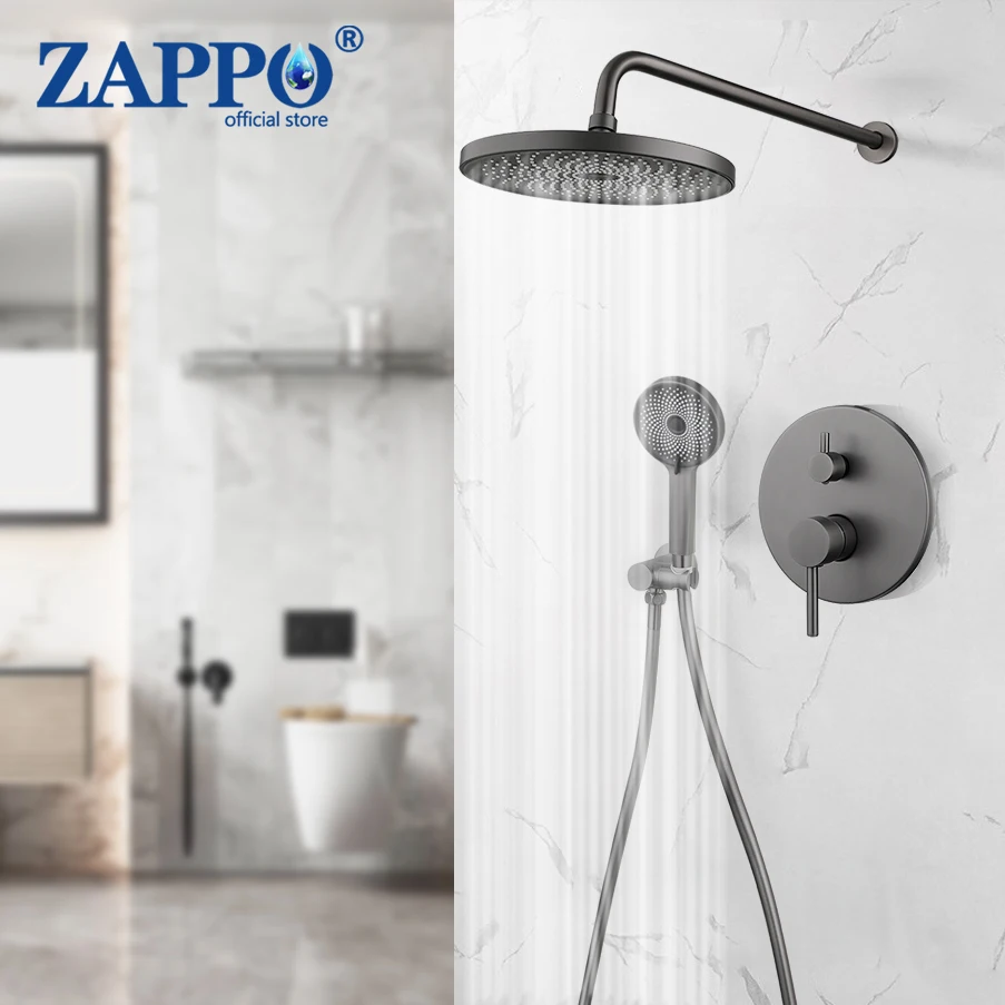 ZAPPO Grey Bathroom Shower Faucet Set with Handheld Sprayer Wall Mounted Shower Systerm 10 inch Rainfall Bathroom Shower Head