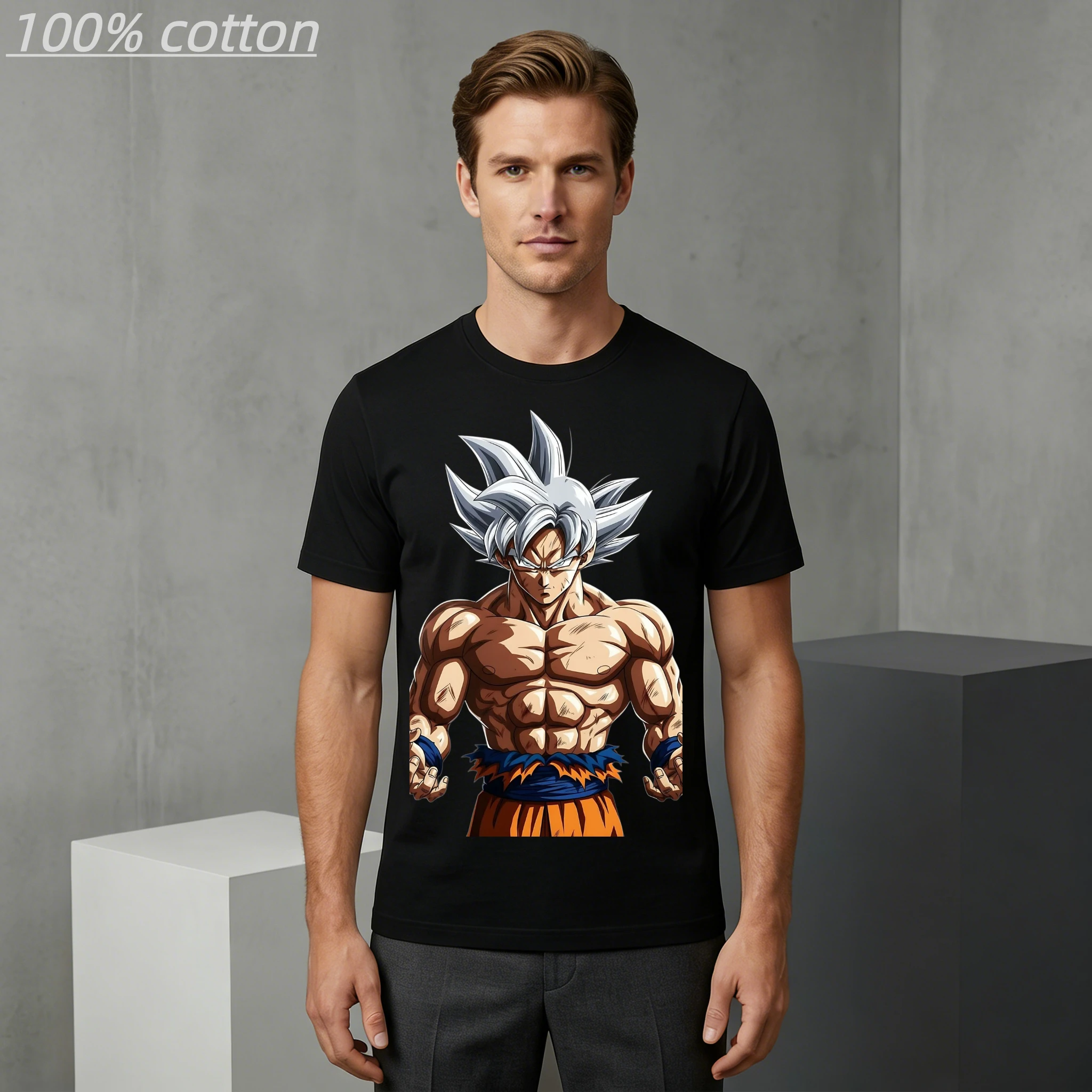 Camiseta de Verano para Hombre, 100% Algodón, Estilo Anime, Informal, Dragon Ball, Son Goku, Super Saiyan, Estampado Gráfico Naranja, Corte Holgado