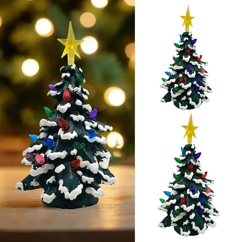 

Glowing Christmas Tree With Colorful Lights Resin Tree Collectible Figurines Christmas Tree Tabletop With Multicolored Lights