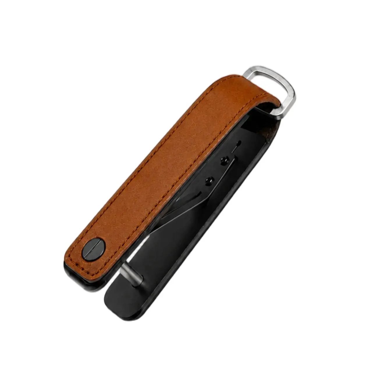Tragbares Multifunktionales Leder-Schlüsseletui Aluminium-Schlüsselorganizer Clip Langlebiger Taschen-Schlüsselanhänger für Standardschlüssel – Detail 5