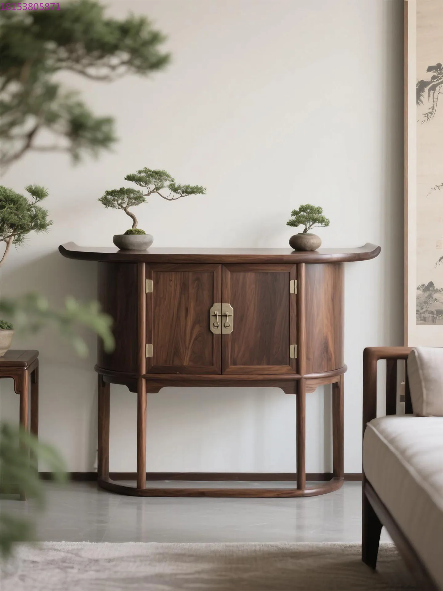 New Chinese-style North American black walnut porch cabinet Song-style aesthetic upturned head dining side living room solid