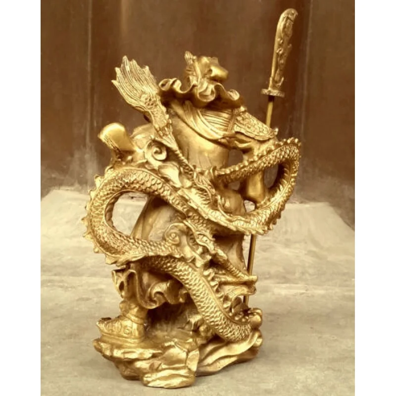 Hero Guan Gongyu Old Bronze Warrior Sword Vertical Dragon Statue