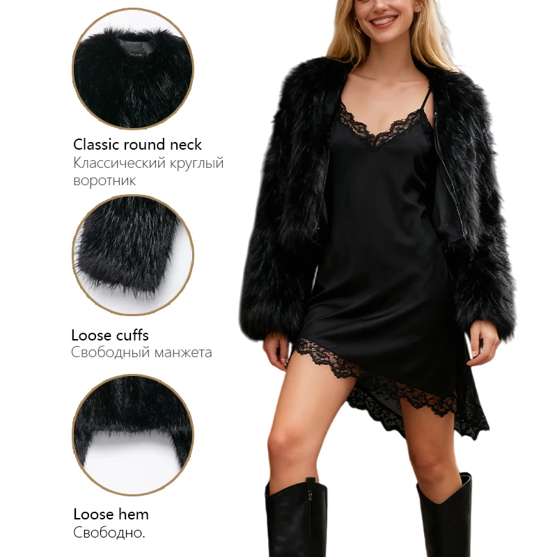 سترة نسائية قصيرة بتأثير فرو صناعي ورقبة دائرية أنيقة ومتعددة الاستخدامات يجب اقتناؤها قطعة للخريف والشتاء Trafizaran #6