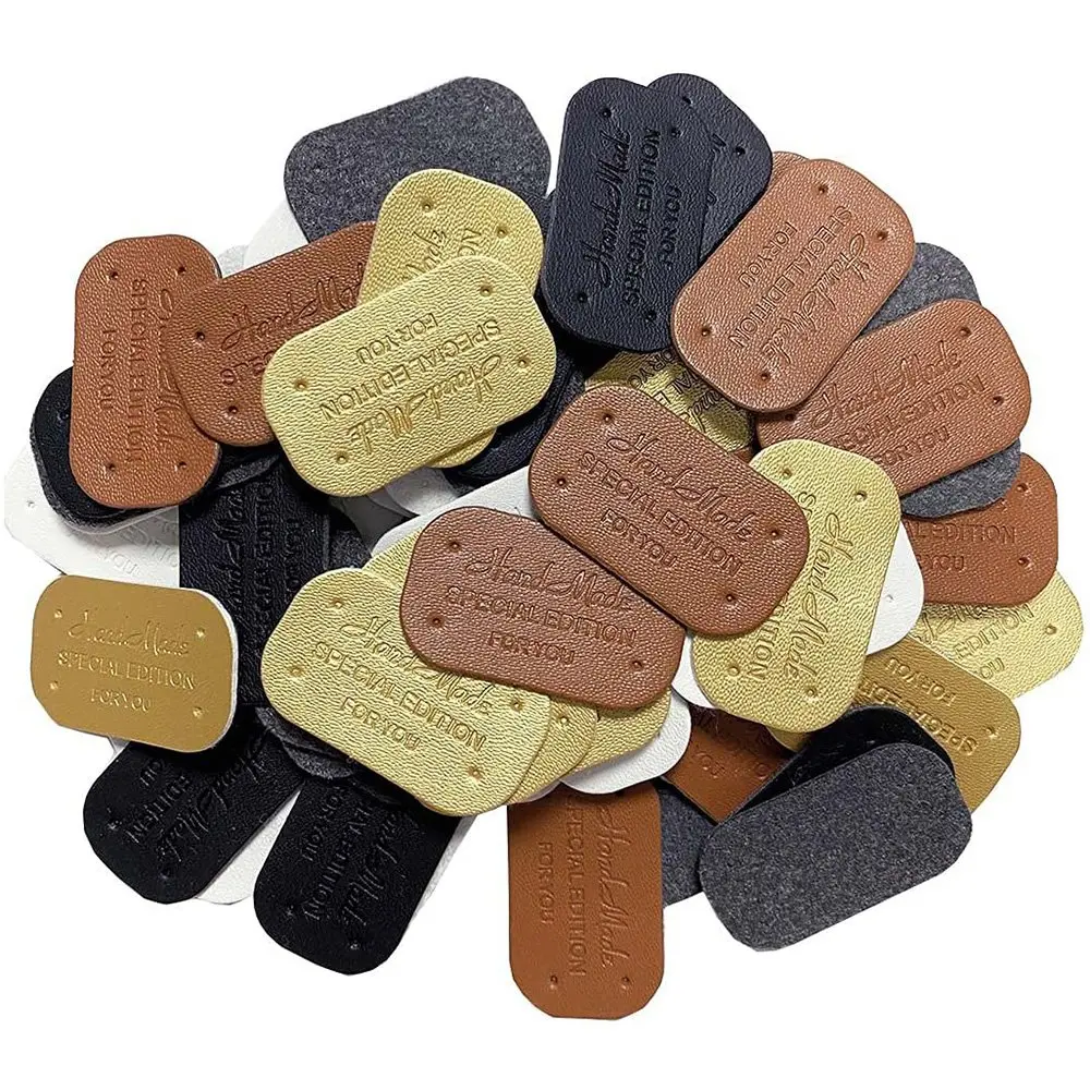 Faux Leather Tags para roupas, Handmade Labels, DIY Garment Acessórios, Artesanato Presente, Tags de costura, 100pcs