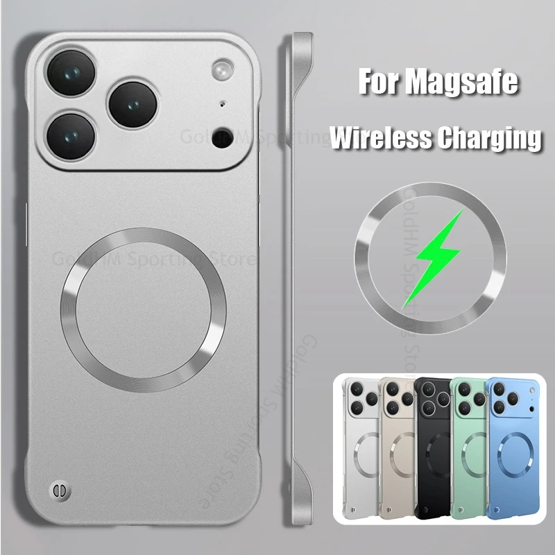

For iPhone 17 16 Pro Max For Magsafe Frameless Phone Case For Apple 17 Air 14 13 15 16Pro Max Wireless Charging Borderless Cover
