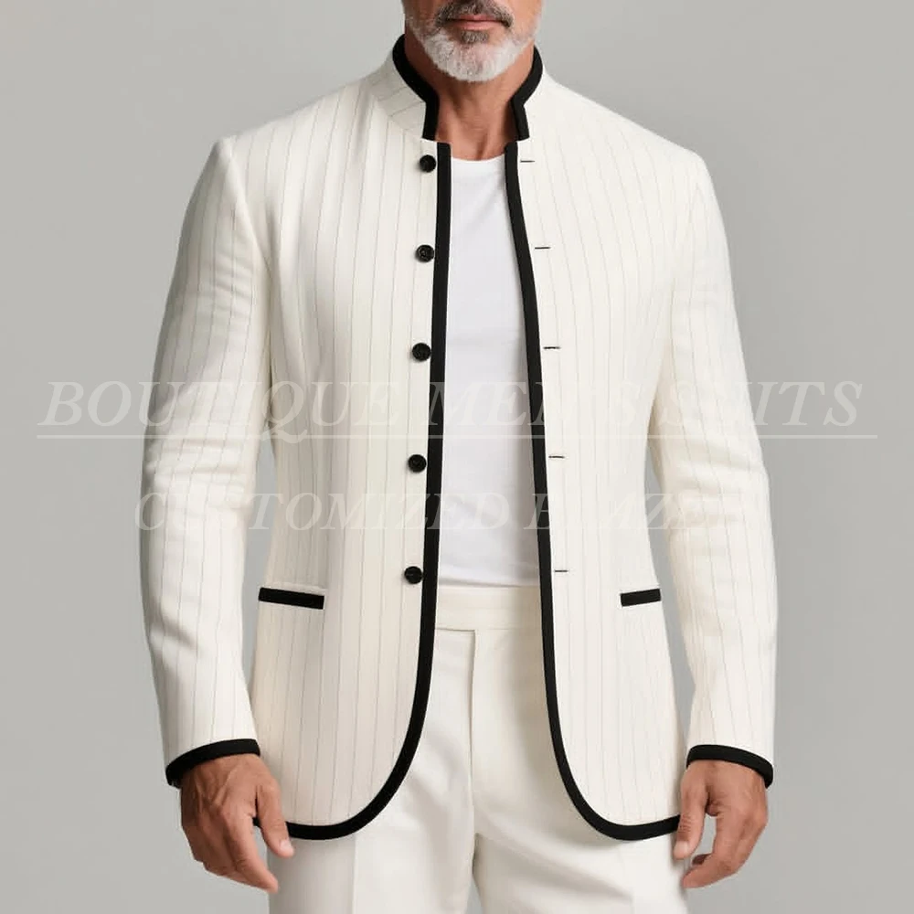 

Роскошные мужские костюмы, однобортный, с лацканами-стойкой, приталенный, комплект из двух предметов, куртка, брюки, наряды высокого качества, повседневная мужская одежда, костюм