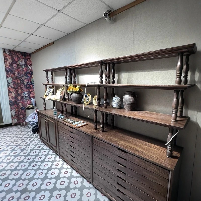 

Medieval style, double-layer display cabinet, American retro storage cabinet, jewelry and jade store