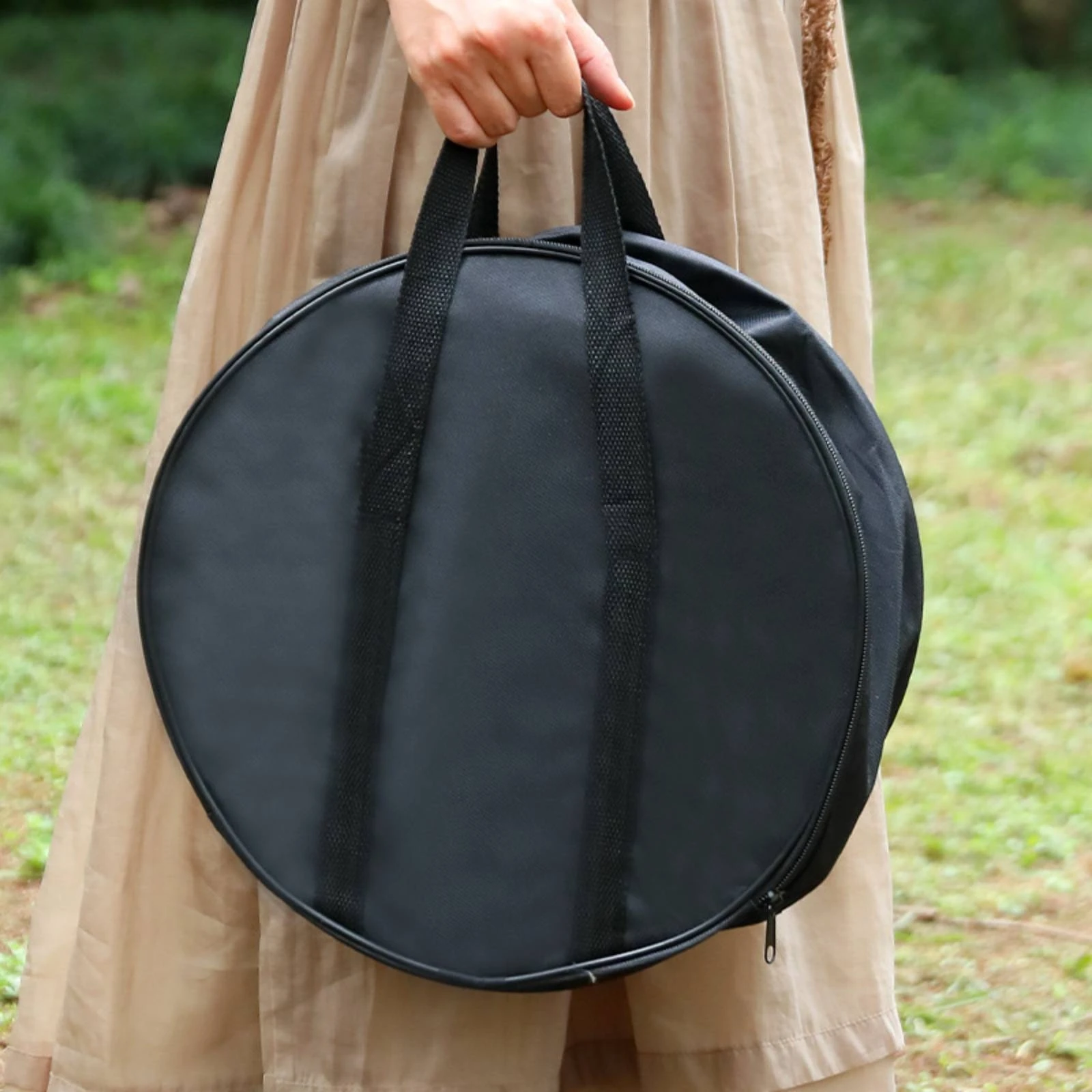 

Woven Textile Storage Bag Structured Zippered Storage Bag Carry Case Black