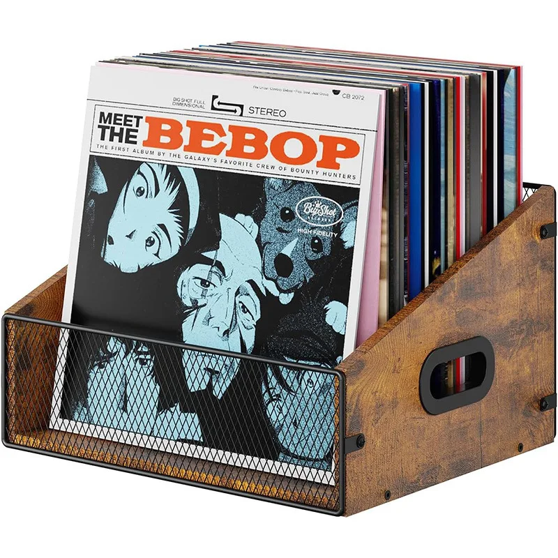 

Record storage basket Keystone record box Desktop storage frame Retro record with handle for book files