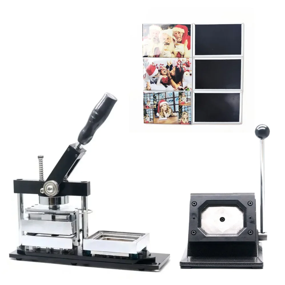 80*53mm Fridge Magnet Making Machine Rectangle Button Maker Equipped with 1 Computer Cutter and 1000 Magnets