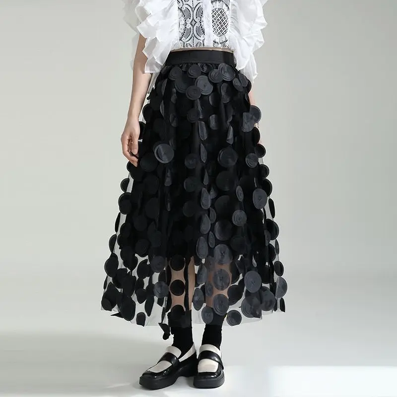 

New Skirts Women Polka Dot Black High Waist Party Dresses A-line Streetwear Long Skirt Women Clothes Y2k Maxi Skirt