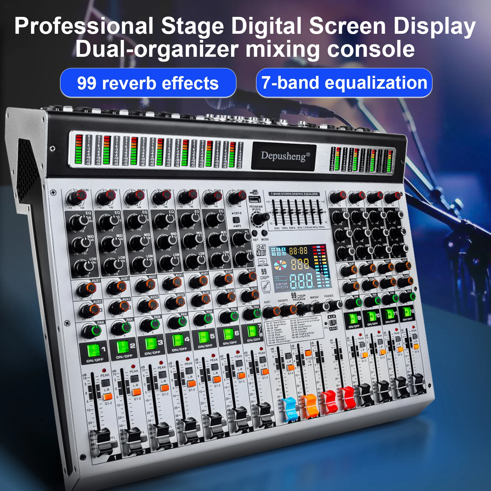 12-Kanal-Mixer Depusheng Professionelles Audio-Mischpult 99 DSP-Digitaleffekte Audio-Konsole Mixer DJ-Audio-Mixer-Konsole für Audio – Detail 4