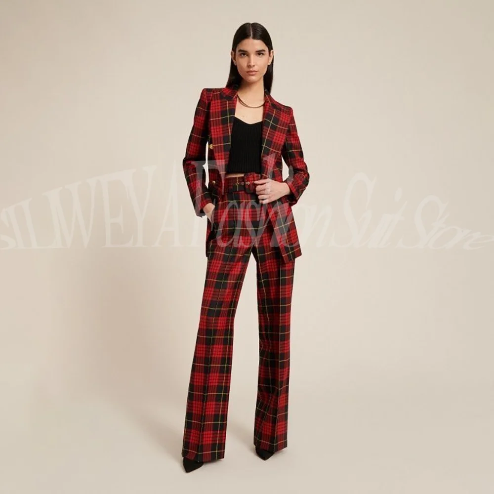 

High-end Suits for Women Smart Casual Plaid Female Suit 2 Pieces Jacket Pants Office Chic Outfits Trajes De Mujer Elegante