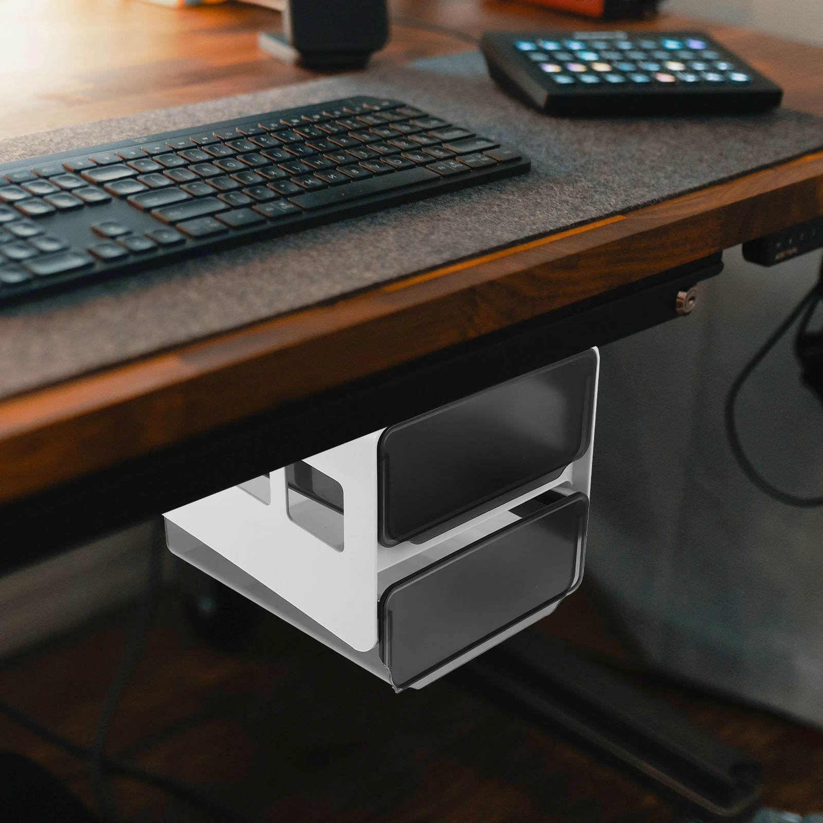 

Under Desk Drawer Organizer Hidden Storage Box Space-Saving Dirt-Proof Desktop Stationery Tool Holder PP for Office