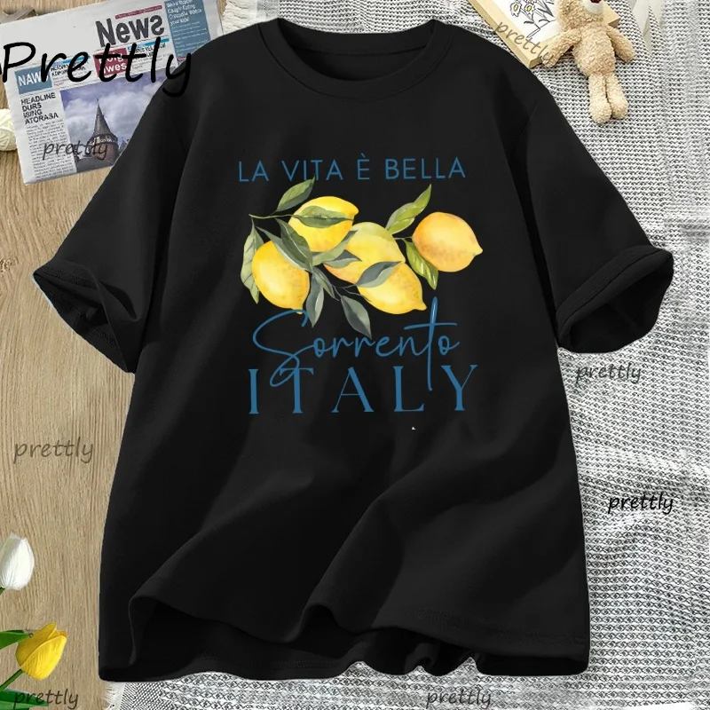 Italy Lemon Fruit T Shirt Womens Tee Summer Cotton Short Sleeve Loose T-shirt Casual Unisex Comfortable Y2k Clothes Tees image 3