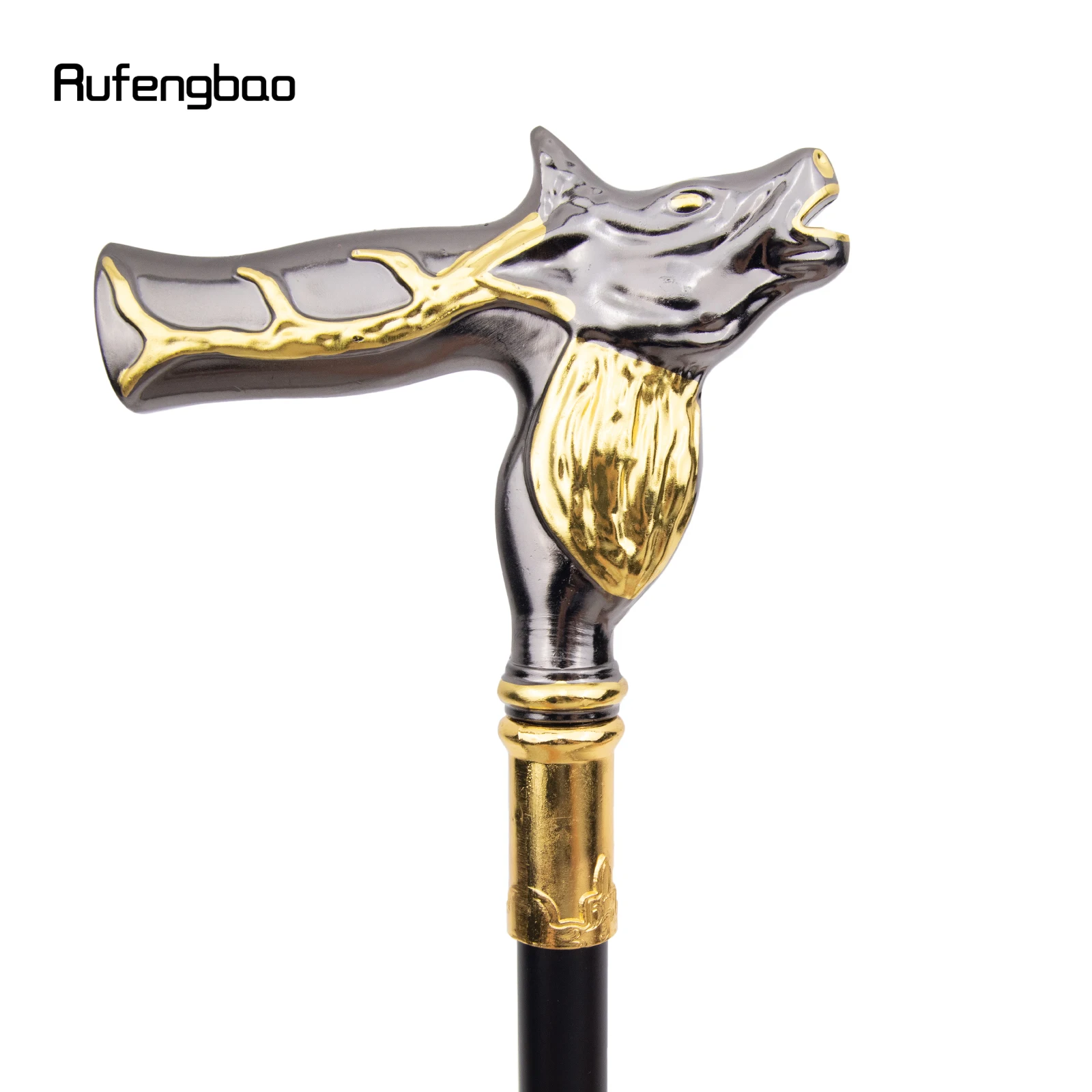 Golden Black Deer Walking Stick with Hidden Plate Self Defense Fashion Cane Plate Cosplay Crosier Stick 92cm