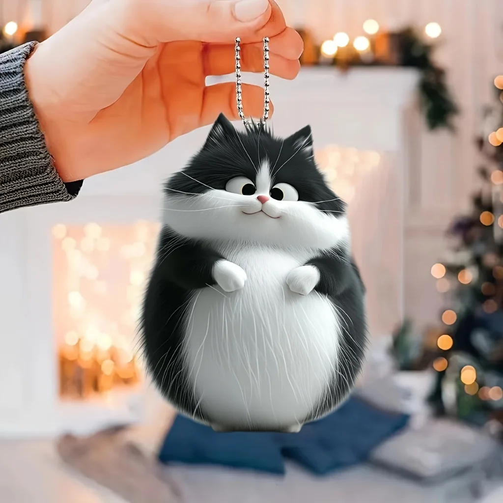 

2D плоское автомобильное зеркало, аксессуары, подвесное украшение, милый орнамент с пухлым котом, брелок, акриловый кулон с котом для украшения автомобильной сумки