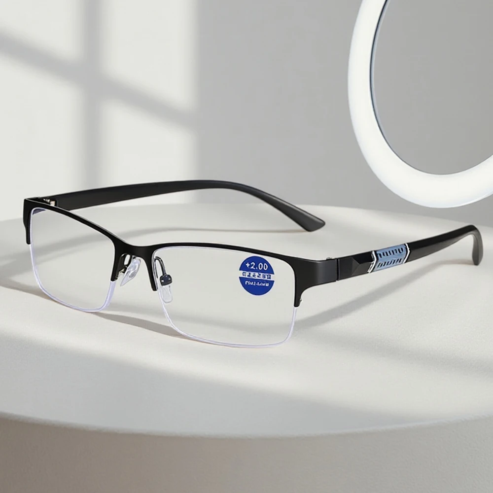 Retro Halbrand Metall Lesebrille Männer Vintage Halbrahmen Prebyopie Brille Männliche Klassische Business Anti-blaues Licht Brillen
