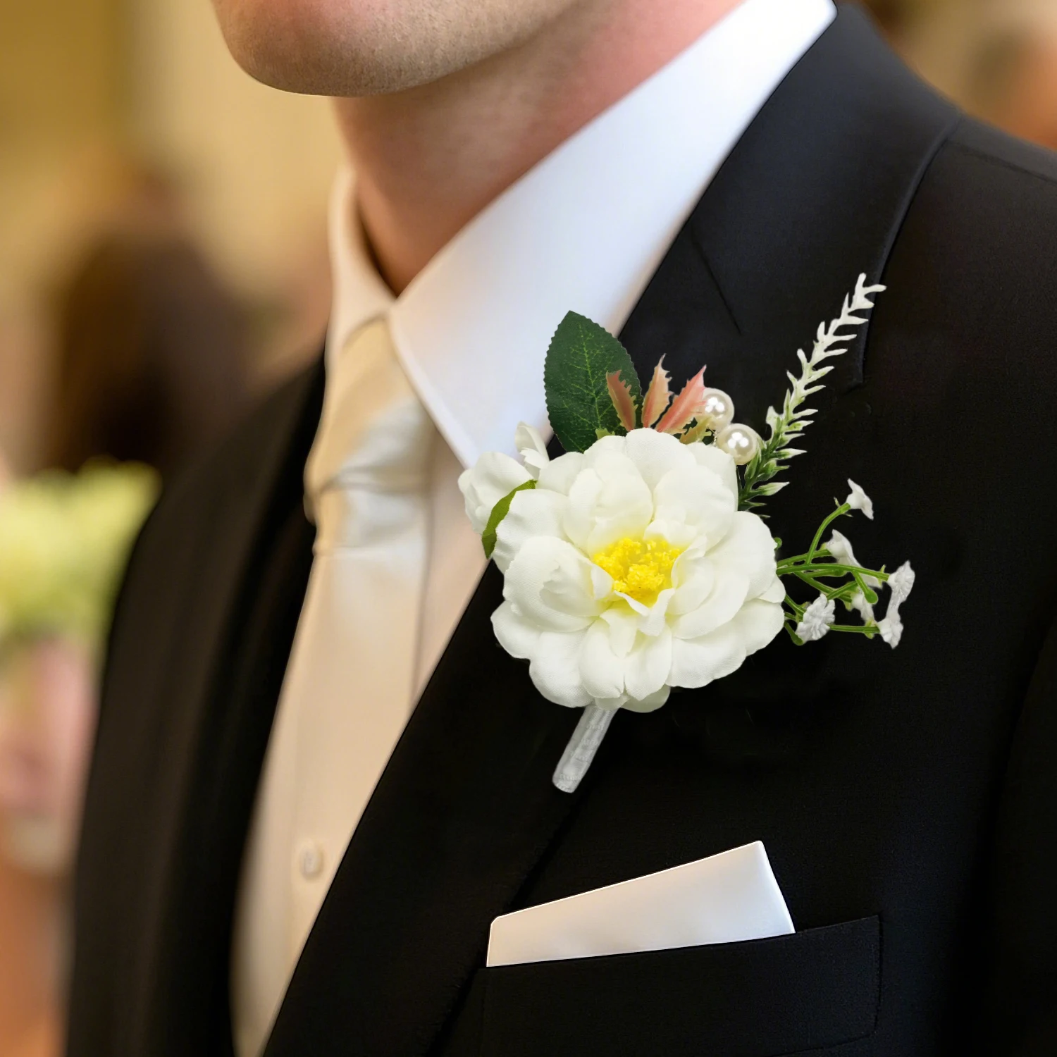 

Белая карманная бутоньерка Uflower для жениха, жениха, гостяная бутоньерка для свадьбы, выпускного вечера, выпускного вечера, юбилея, выпускного