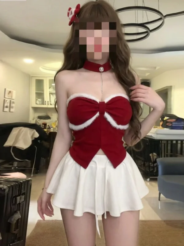 

Sexy Slimming Ne Hanging Diamond Chain New Year Cisas Red Vest Dr Two-Piece Set Ele Women's Casual Dr