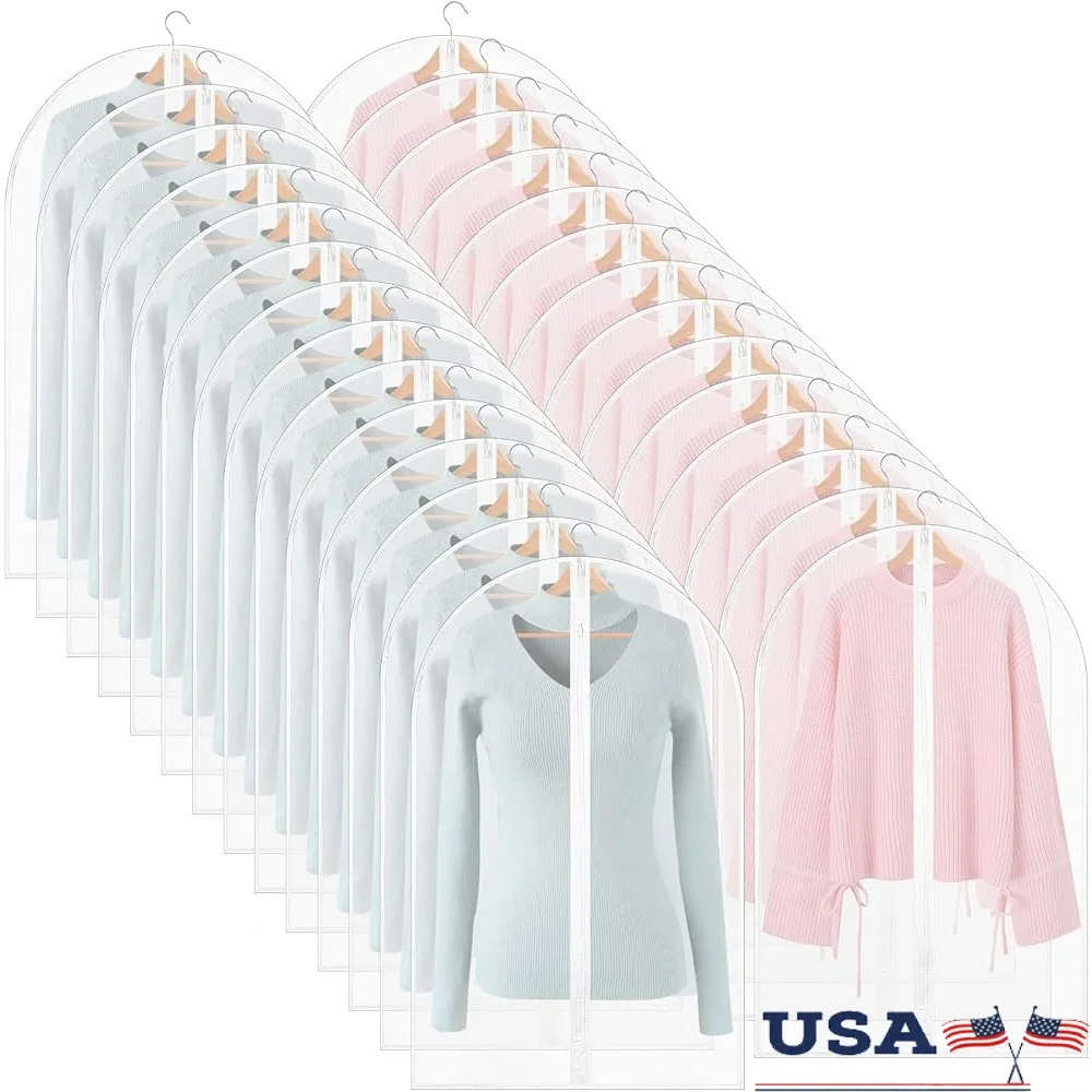 

Set of 50 Clear Garment Bags 24x32inch Lightweight Zippered Clothes Covers Dustproof Breathable PEVA Protectors Closet Storage