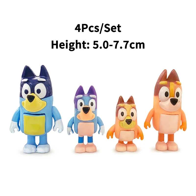 4-10 SZTUK Bluey Bingo Figurka Zabawki Rodzina Kawaii Ruchoma figurka akcji Kreskówka Przyjaciele Model Lalka Dziecko Prezenty urodzinowe Zabawki