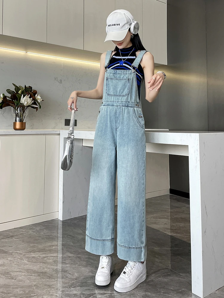 Salt Series Denim Overalls Women's Loose Wide Leg Spring Summer Autumn New Sle Small Size Slimming Korean Version Casual Jeans