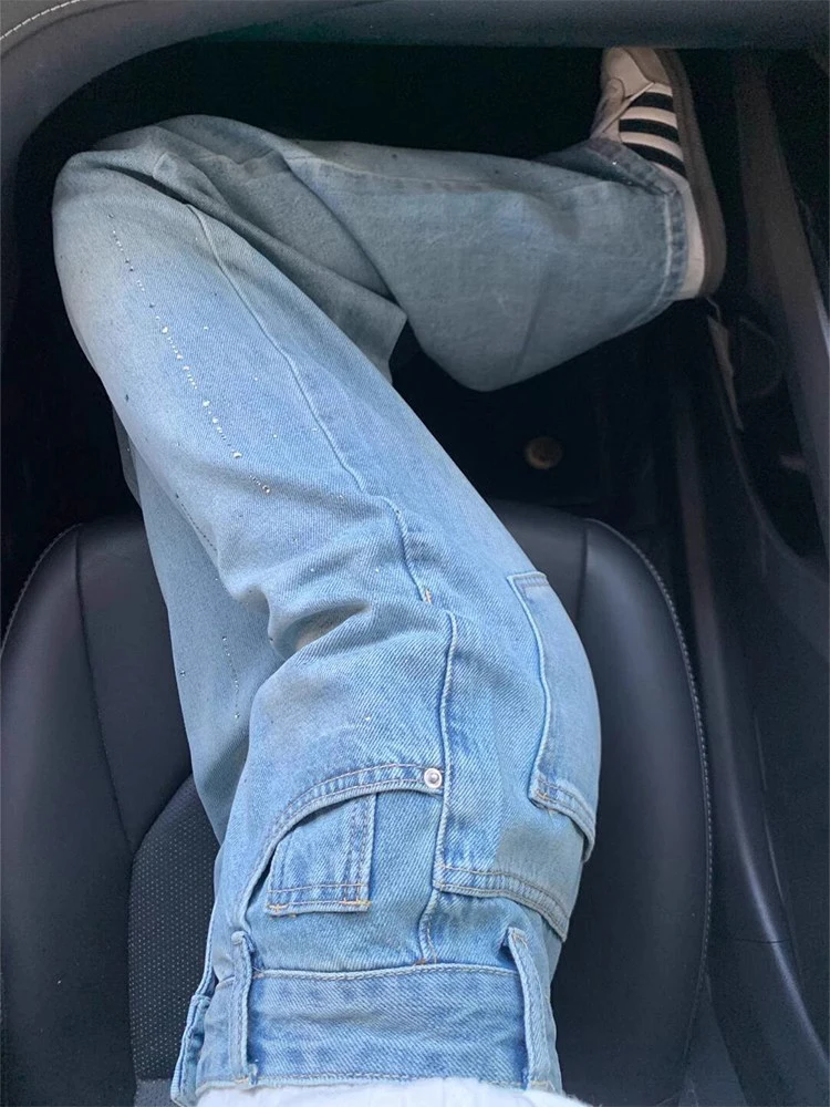 WCFCX STUDIO Retro Niche Design กางเกงยีนส์ขากว้างผู้หญิง 2025 ฤดูร้อนใหม่แฟชั่น Rhinestone ตรงกางเกงสบายๆกางเกง