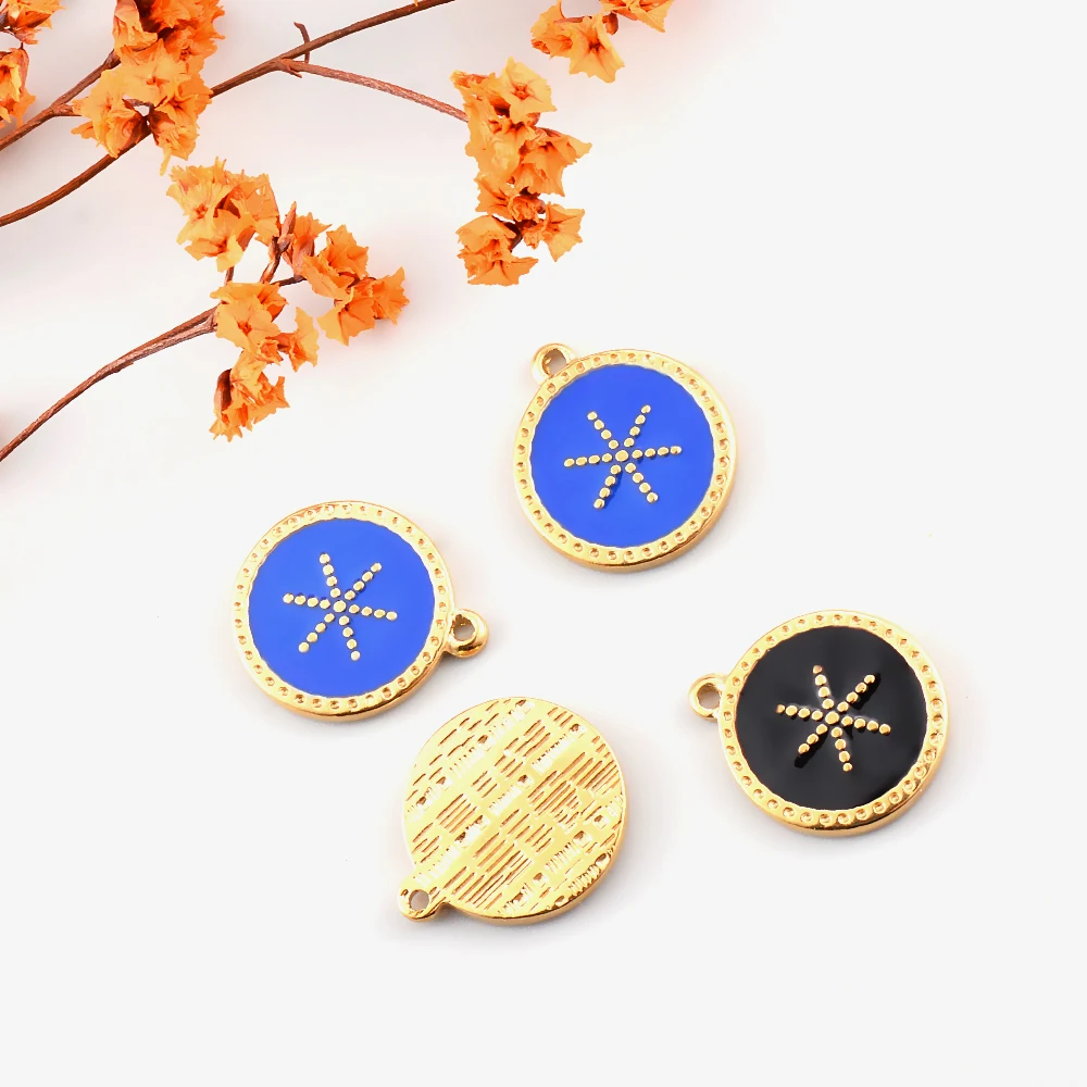 Wholesale 5Pcs/lot Stainless Steel Enamel Round Charms Pendant DIY Necklace Jewelry Finding Making