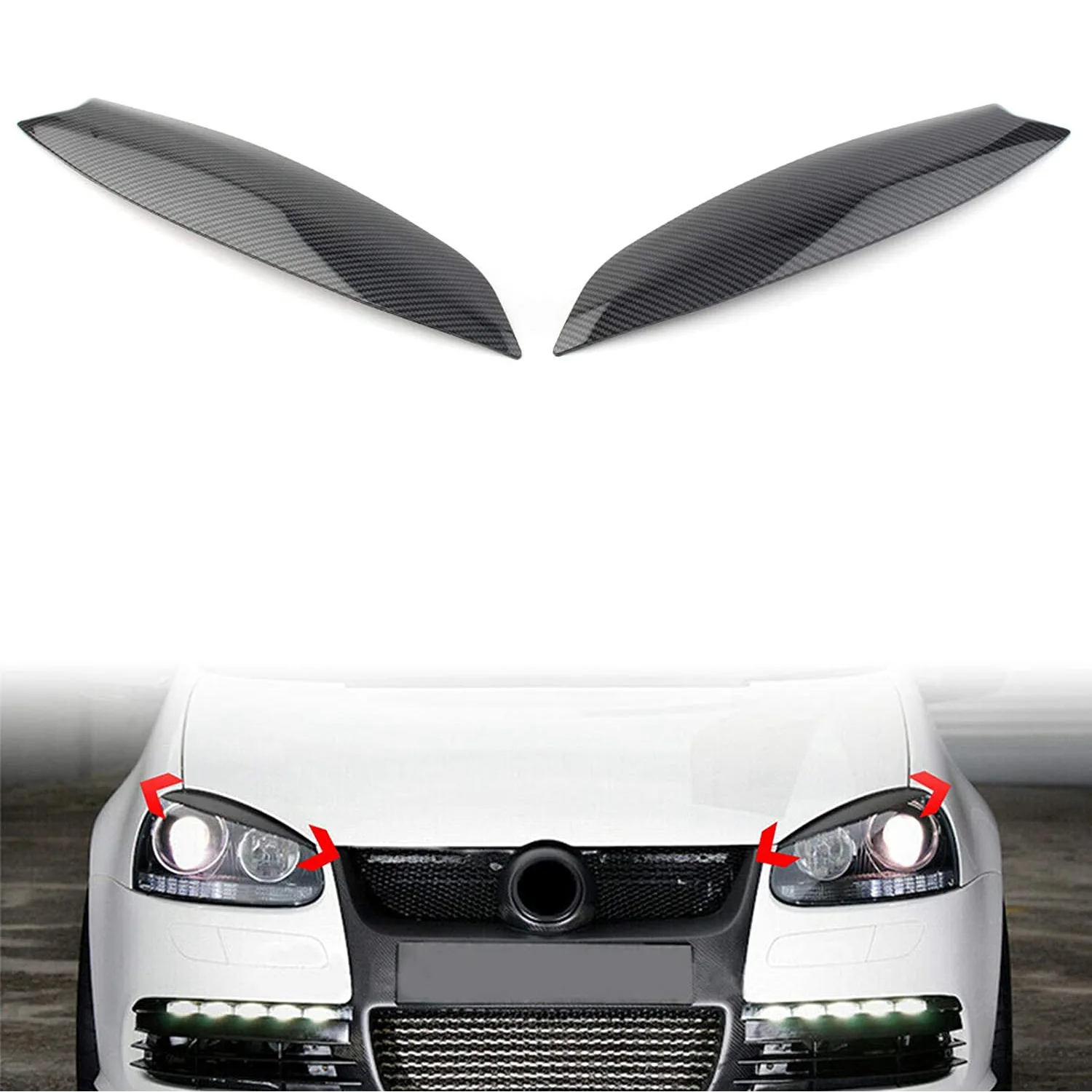 

Superior-2Pcs/Lot Carbon Fiber Headlights Eyebrow Eyelids Chrome Trim Cover For GOLF MK5 R32 2005-2007