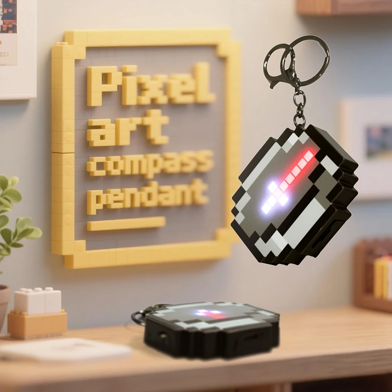MC Compass Pixel Style Peripheral design Toy Trinket  Movable Compass Keychain Pendant Real-world Use Toys Fans Peripheral Gifts image 2